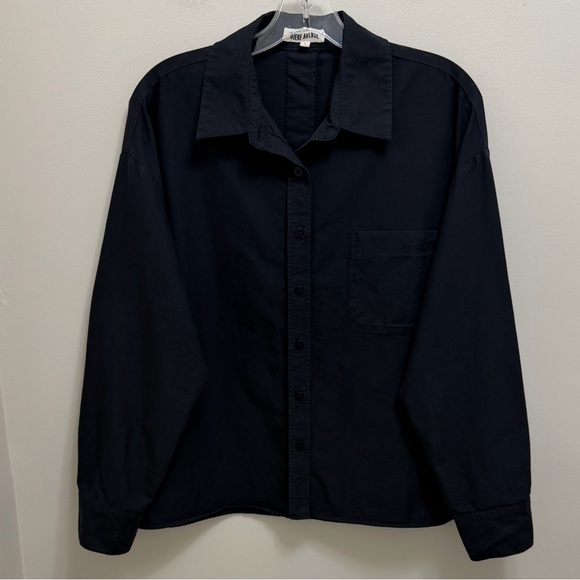 Djerf Avenue Breezy Shirt Organic Cotton Long Sleeve Button Down Black Size L - Picture 3 of 10